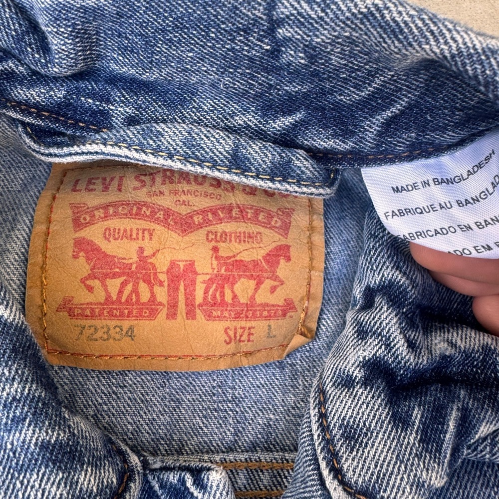 Levis type 3 Mens Denim Trucker Jacket Medium Wash Blue Cotton Size L Large - Picture 3 of 5
